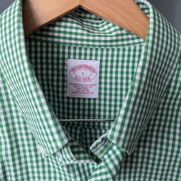 Men's Brooks Brothers Green Check Button Down Non-Iron Shirt 100% Cotton - Large - Picture 5 of 12